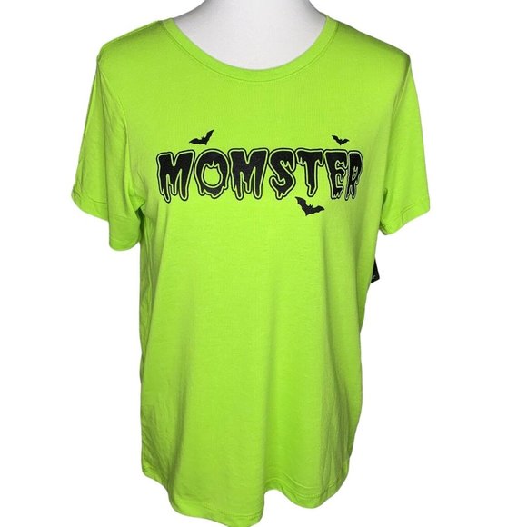 Way To Celebrate Halloween Momster T Shirt XXL or XXXL Green with Black Bats - Picture 1 of 7